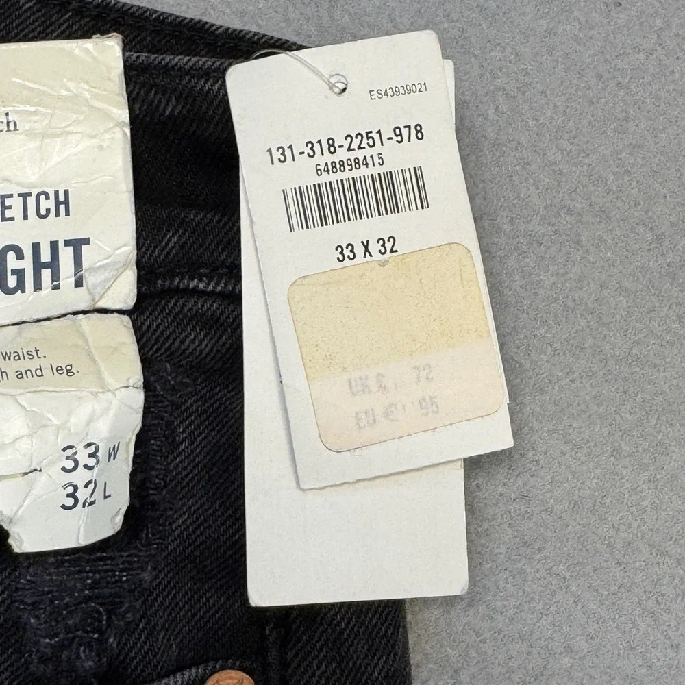 Abercrombie Fitch 90s Straight Jeans Men 33x32 (32x32) Black Distressed Stretch